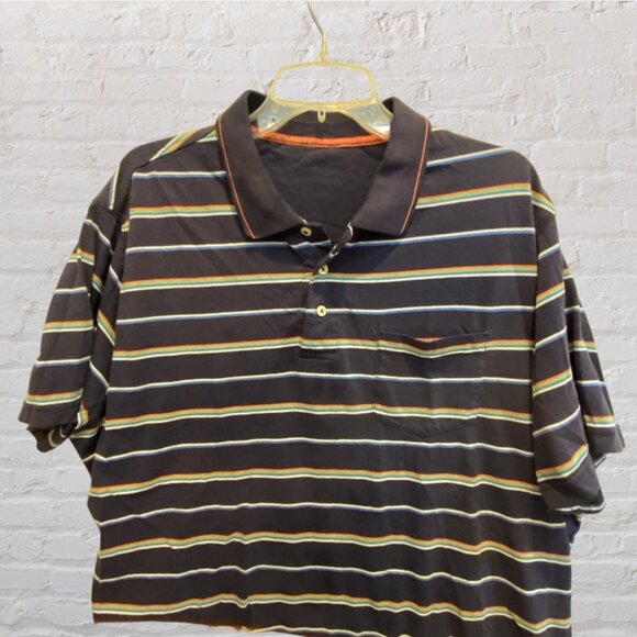 SHIRT -- Blue Striped Pullover Shirt for Large Man, Short Sleeved - Picture 12 of 12